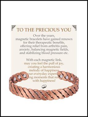 Pure Copper Magnetic Cuff Bracelet with Neodymium Magnets, Adjustable Unisex